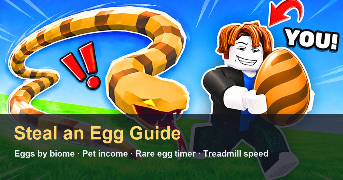 Steal An Egg progression overview Steal An Egg guide thumbnail featuring an avatar holding an egg